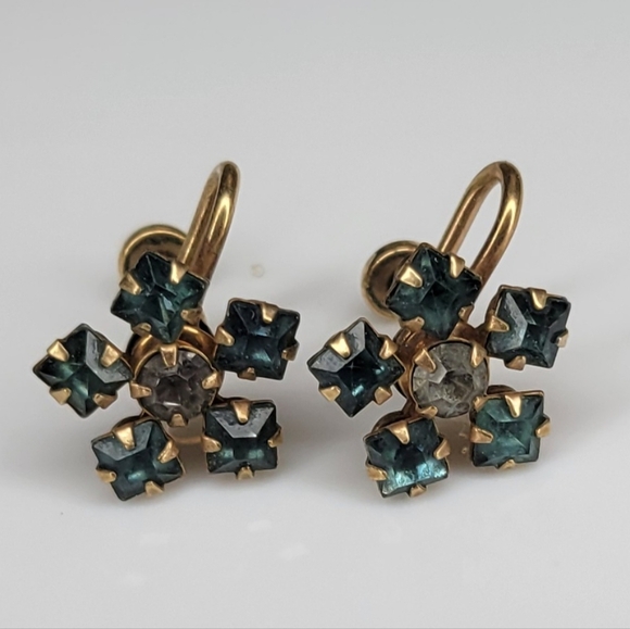 Jewelry - Vintage Blue Rhinestone Earrings. Screw Back